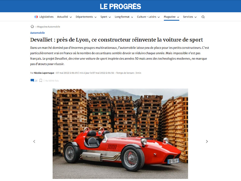 Capture d'acran de la première page de l'article sur Devalliet sur le site 